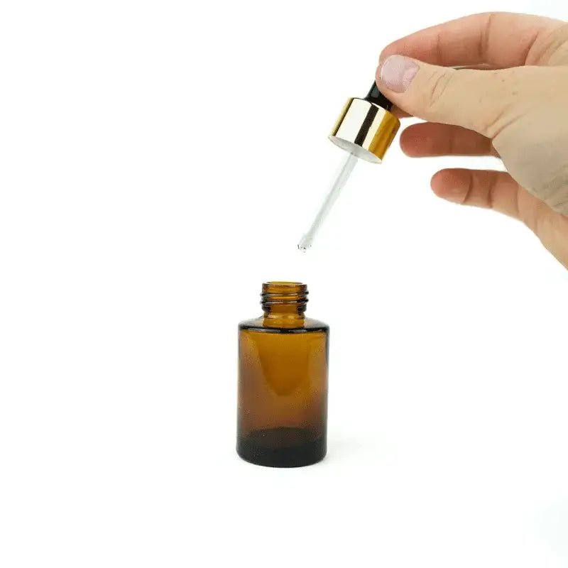 Glass Serum Amber 1oz Dropper Bottle - Luxurious - Nature Packaged